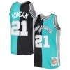 Stupendo Tim Duncan San Antonio Spurs Hardwood Classics 1998/99 Split Swingman Jersey Black/Teal