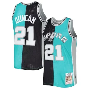 Stupendo Tim Duncan San Antonio Spurs Hardwood Classics 1998/99 Split Swingman Jersey Black/Teal