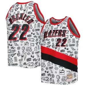 Bellissimo Elegante Clyde Drexler Portland Trail Blazers 1991/92 Hardwood Classics Doodle Swingman Player Jersey White