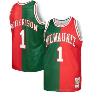 Gorgeous Oscar Robertson Milwaukee Bucks Hardwood Classics 1971/72 Split Swingman Jersey Green/Red