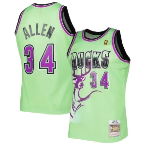 Delizioso Ray Allen Milwaukee Bucks 1996 97 Hardwood Classics Reload 3.0 Swingman Jersey Green