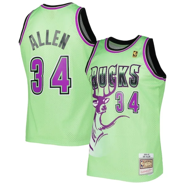 Delizioso Ray Allen Milwaukee Bucks 1996 97 Hardwood Classics Reload 3.0 Swingman Jersey Green