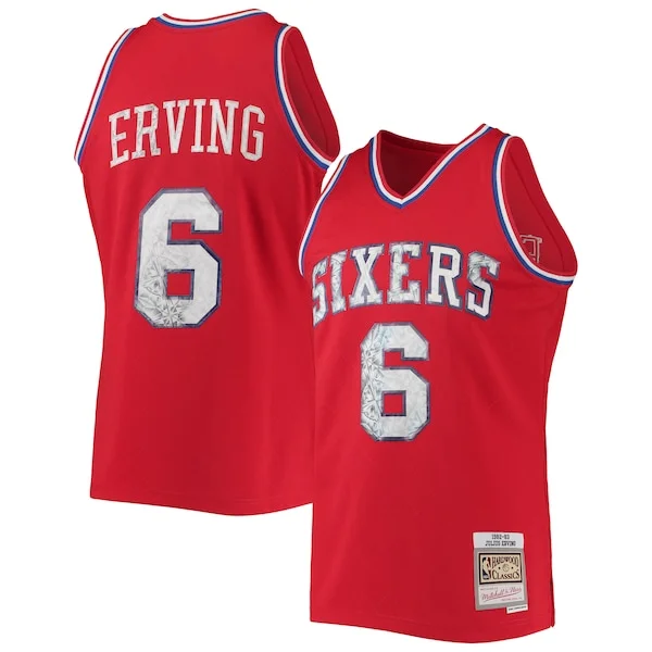 Cool Julius Erving Philadelphia 76ers 1982/83 Hardwood Classics NBA 75th Anniversary Diamond Swingman Jersey Red