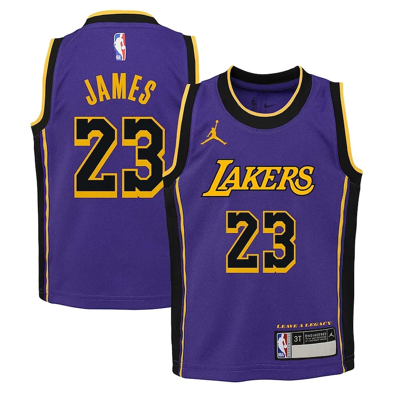 Bellissimo Sofisticato LeBron James Los Angeles Lakers Jordan Brand Preschool 2022/23 Dri FIT Replica Jersey Statement Edition Purple
