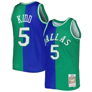 Meraviglioso Jason Kidd Dallas Mavericks Hardwood Classics 1994/95 Split Swingman Jersey Blue/Green