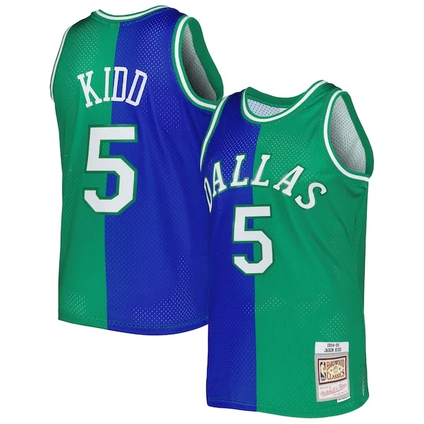 Meraviglioso Jason Kidd Dallas Mavericks Hardwood Classics 1994/95 Split Swingman Jersey Blue/Green