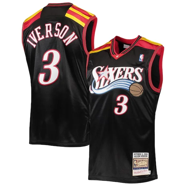 Cool Resistente Moderno Allen Iverson Philadelphia 76ers 2006 Hardwood Classics Authentic Jersey Black/Red/White