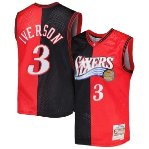 Gorgeous Pratico Allen Iverson Philadelphia 76ers Hardwood Classics 2000/01 Split Swingman Jersey Black/Red
