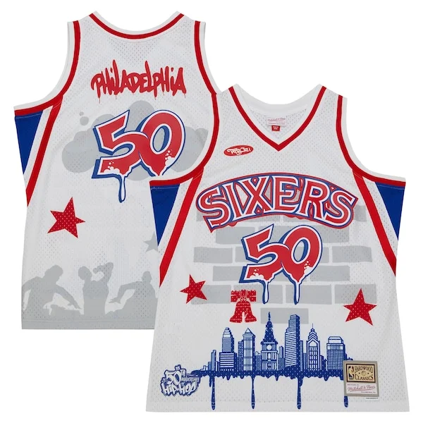 Fascinante Lussuoso Resistente Philadelphia 76ers x Tats Cru Hardwood Classics Fashion Jersey White