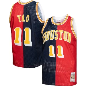 Meraviglioso Delizioso Lussuoso Yao Ming Houston Rockets Hardwood Classics 2004/05 Split Swingman Jersey Navy/Red