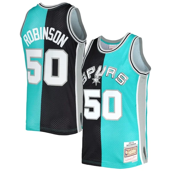 Magnifico Cool Bellissimo David Robinson San Antonio Spurs Hardwood Classics 1998/99 Split Swingman Jersey Black/Teal