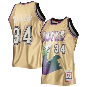 Lussuoso Ray Allen Milwaukee Bucks 75th Anniversary 1996/97 Hardwood Classics Swingman Jersey Gold